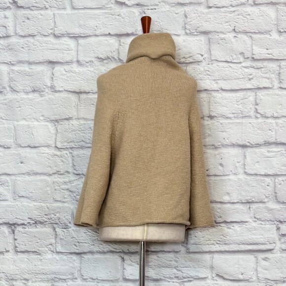 Theory Merino Wool Camel Hair Blend Tan Turtleneck Drop Shoulder Sweater - Picture 2 of 9